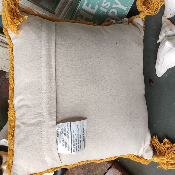 NWT Natural Life rainbow happy face pillow mustard yellow tufted throw pillow - Picture 4 of 6